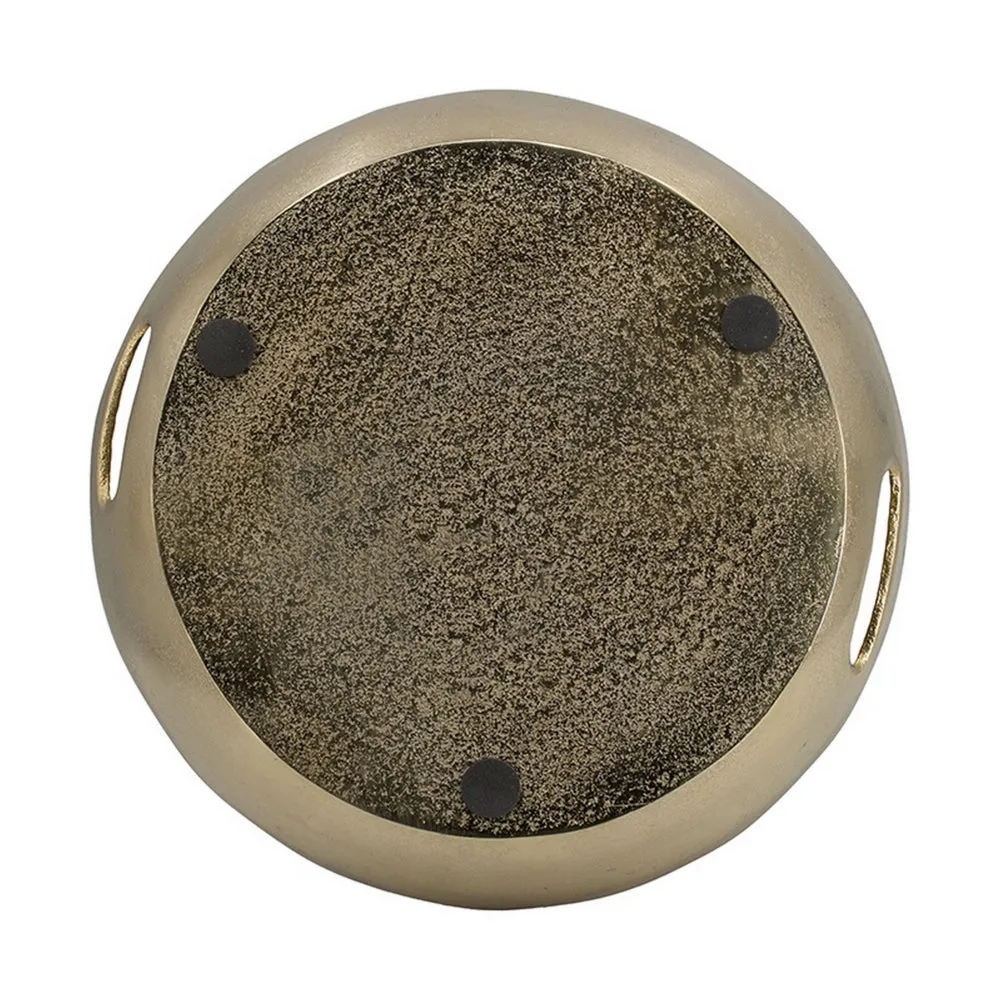 15 Inch Round Decorative Platter Tray, Sloped Rim, Texture Brass Gold  By Casagear Home