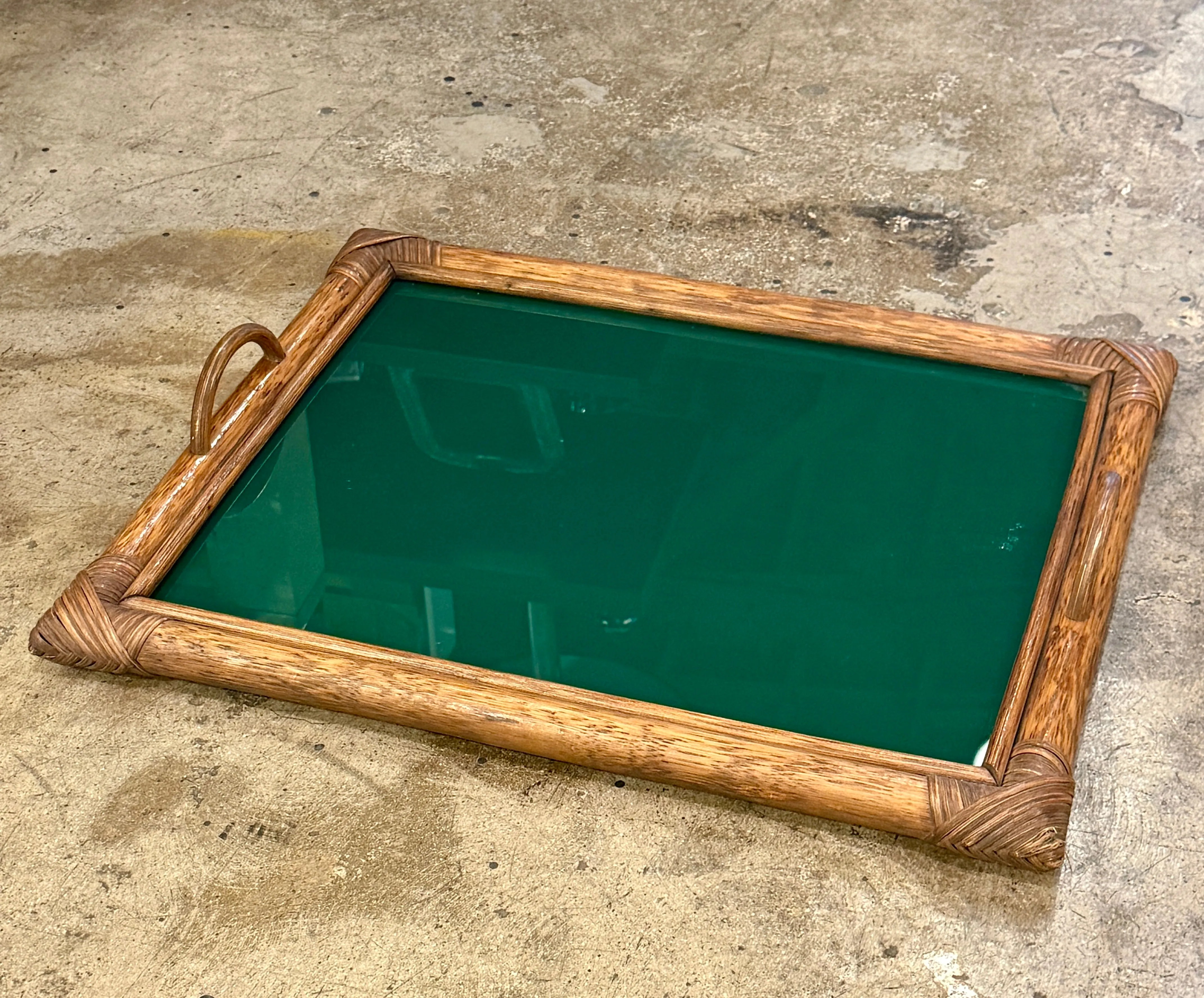 Bamboo Tray, Italy 70s, with green top