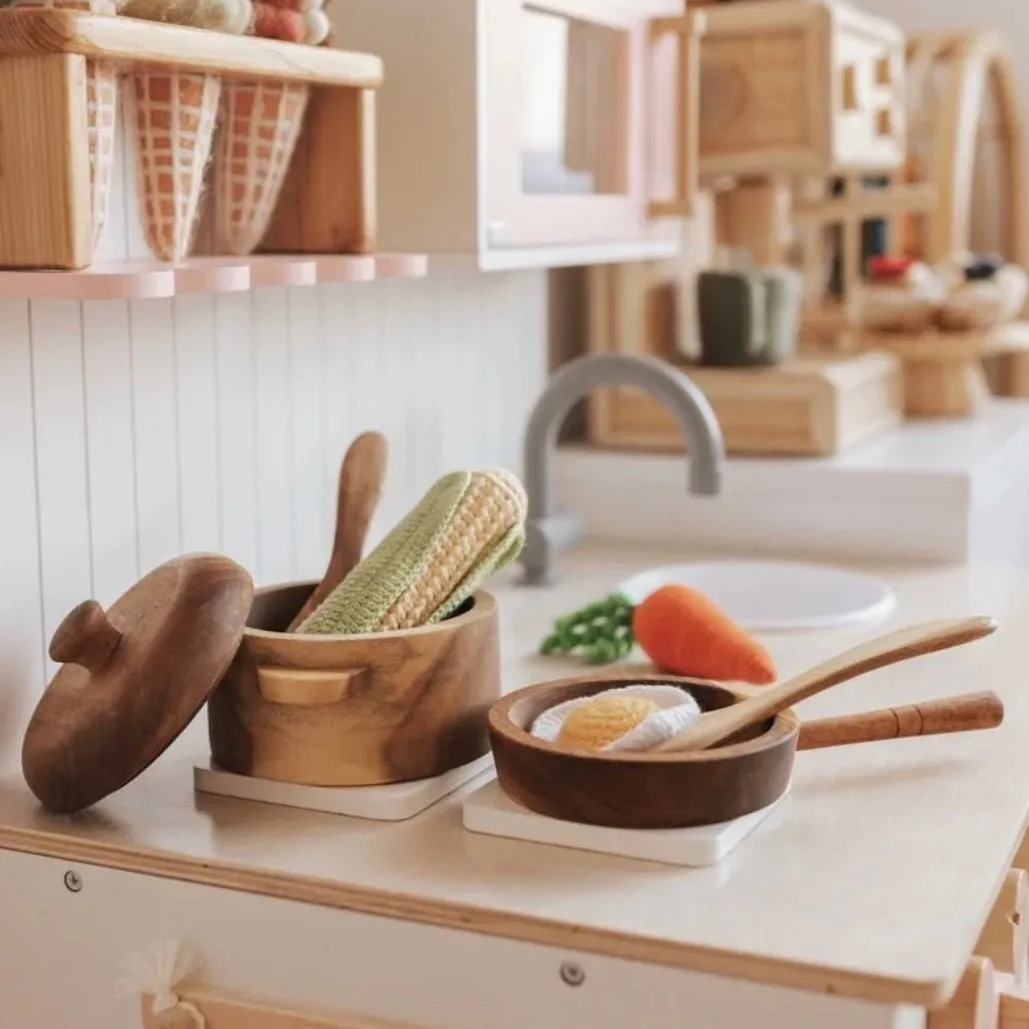 Mahogany Wood Pot and Pan Set