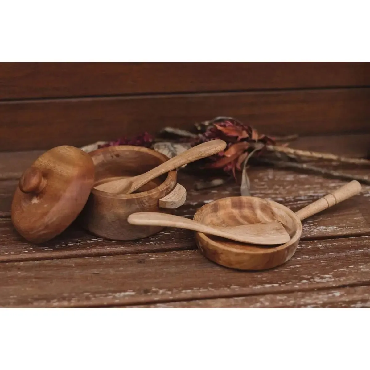 Mahogany Wood Pot and Pan Set