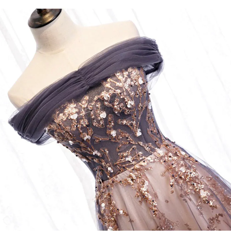 Purple Tulle Long Prom Dresses A-Line Evening Dresses