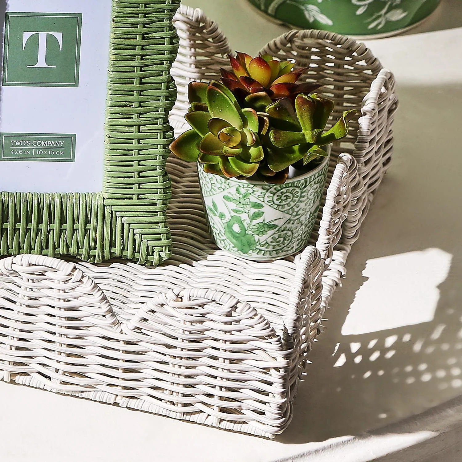 Scalloped Edge All Weather Wicker Rectangle Serving Tray