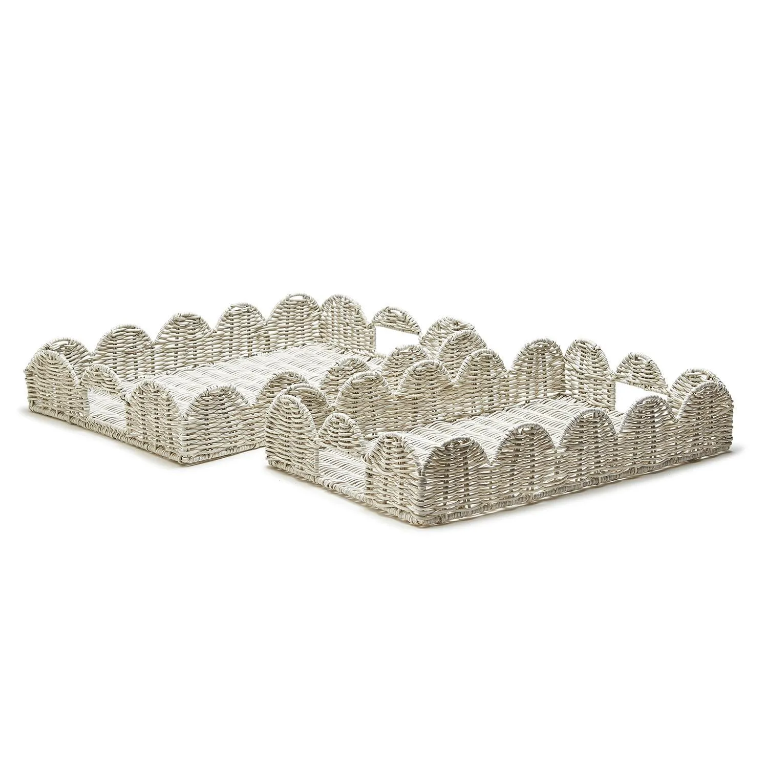 Scalloped Edge All Weather Wicker Rectangle Serving Tray