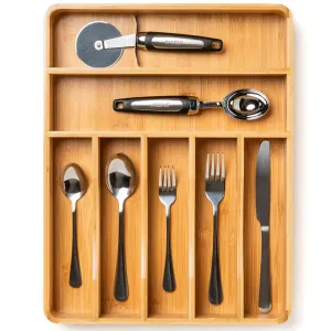SMIRLY Bamboo Silverware Organizer for Drawer Kitchen Drawer Organizer