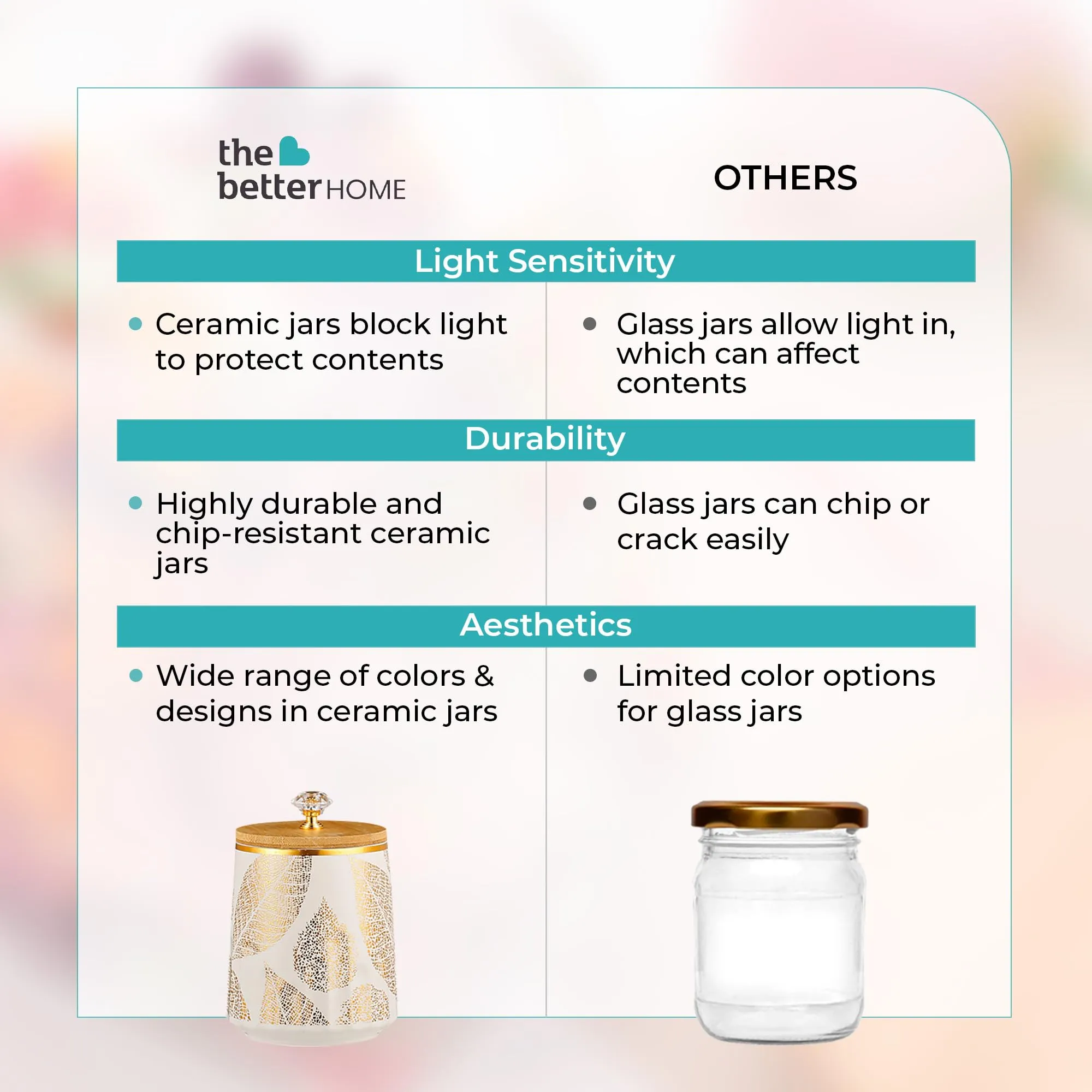 The Better Home Ceramic jar for Kitchen Storage with bamboo lid | 280ml each | Pack of 3 | Airtight Kitchen containers set | Multipurpose Jars for Pickles, Nuts, Dry Fruits | Multicolor |